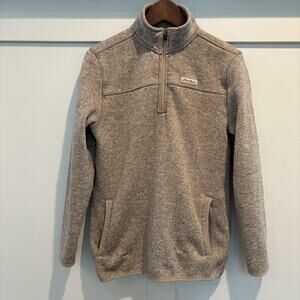 Eddie Bauer Pullover Sweater Men Small Beige Fleece Quarter Zip Pockets Outdoors